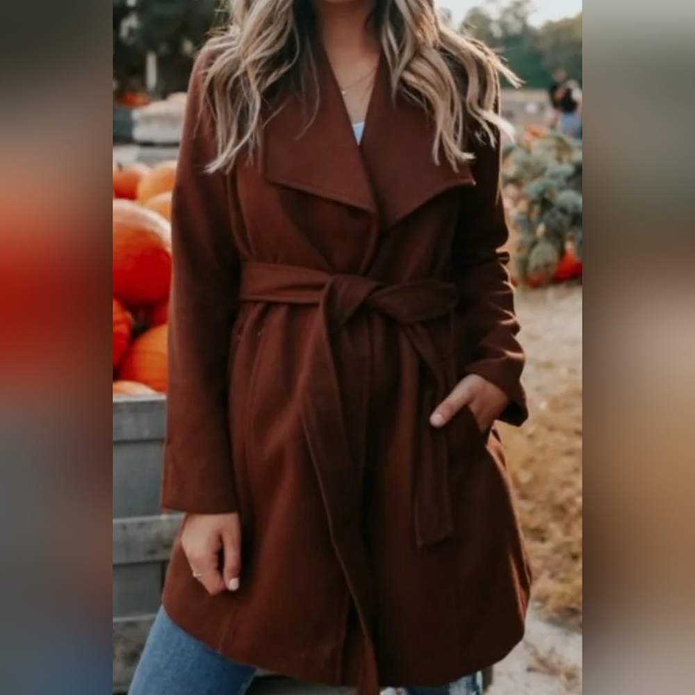 Harvest Market Tie Waist Coat Magnolia Boutique (Brown, Small) NEW Classic Style